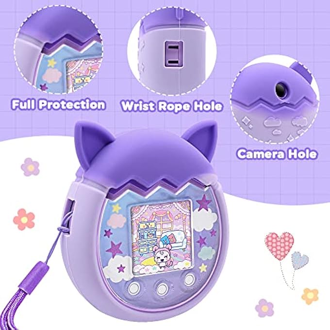 rayihni SILICONE CASE FOR TAMAGOTCHI PIX VIRTUAL PET GAME MACHINE, FOR TAMAGOTCHI CASE, PROTECTIVE COVER FOR TAMAGOTCHI PIX SLEEVE PROTECTOR SKIN WITH HAND STRAP (PURPLE) - Image 4
